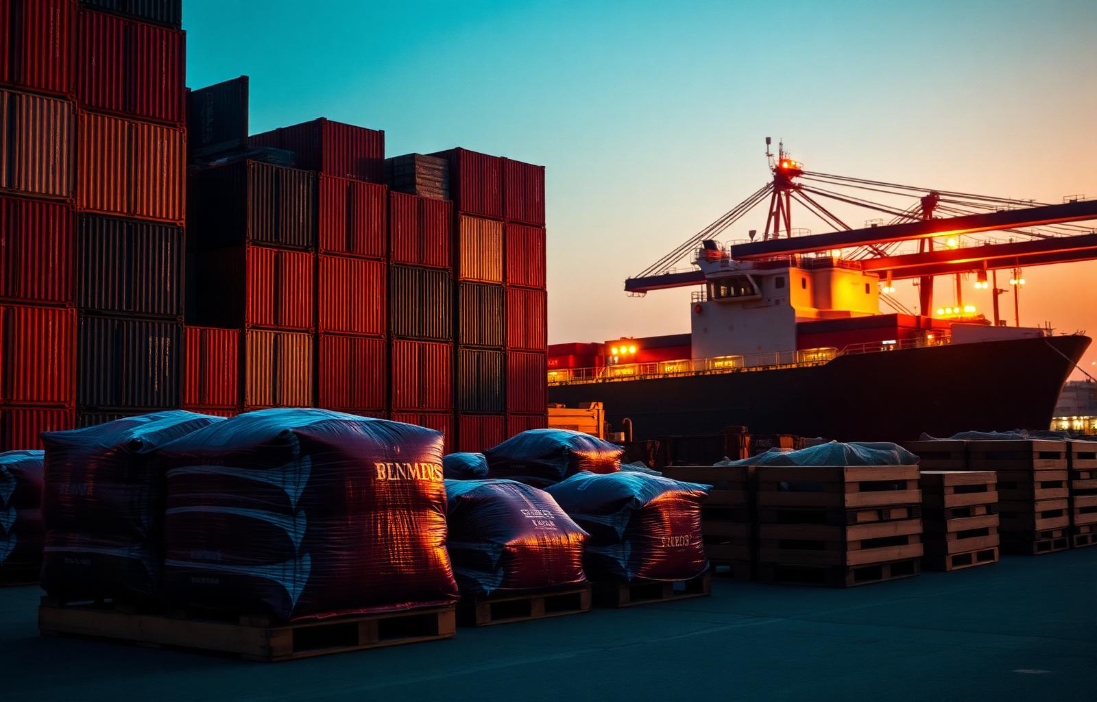International cargo port at twilight